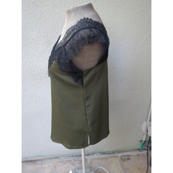 Olive Green Top Babydoll Med Lace Shoulder Whimsey Goth Career Capsule Travel - Picture 6 of 9